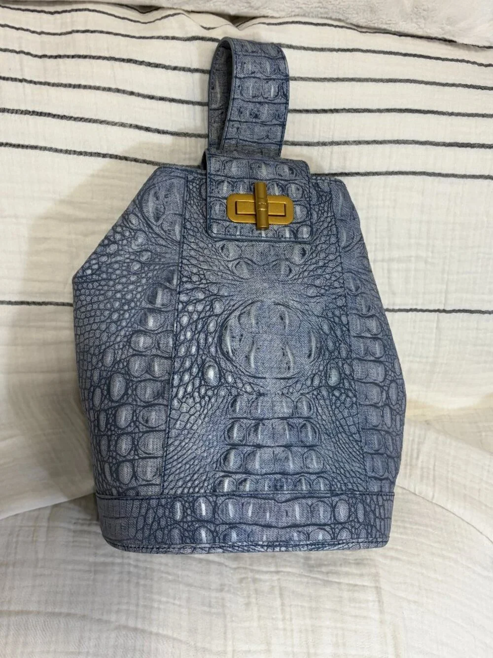 Brahmin Maddie Sling Backpack with Croc-Embossed Denim Leather Finish